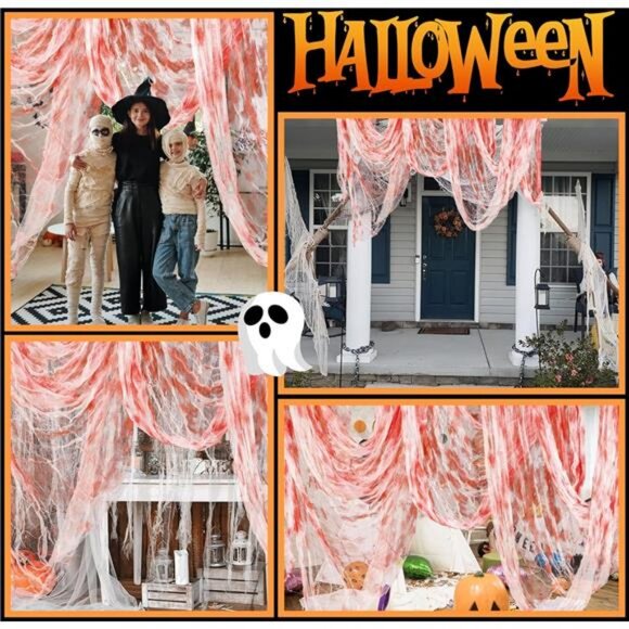 197" x 85" Halloween Creepy Cloth - Scary Gauze Blood Creepy Cloth - Picture 7 of 8